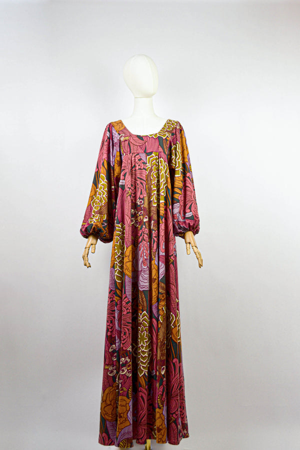 FALL LYRICS - 1970s Vintage David Silverman Floral Maxi Dress - Size S/M