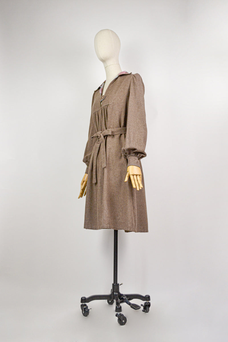FAWN - 1970s Vintage Wallis Brown Dress - Size S