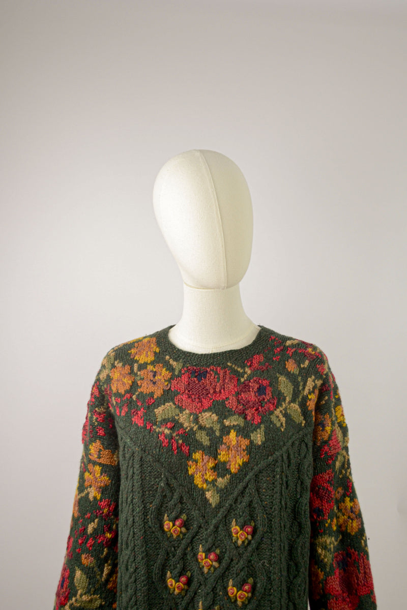 FLORAL BLISS -  1990s Vintage Laura Ashley Embroidered jumper - Size M/L