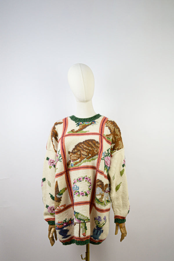 FLORAL FANCY - 1990s Vintage Wool Jumper - Size M/L