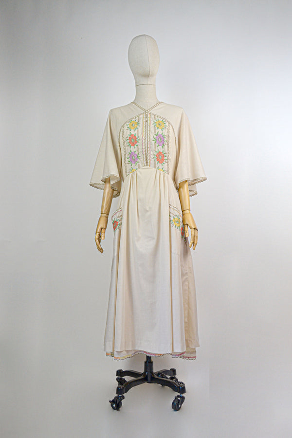 ANEMONE - 1970s Vintage Annie Gough at Gemini Embroidered Dress - Size S