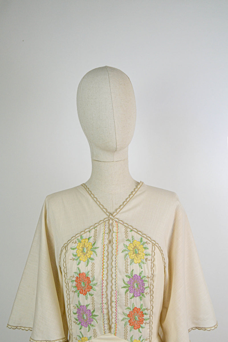 ANEMONE - 1970s Vintage Annie Gough at Gemini Embroidered Dress - Size S