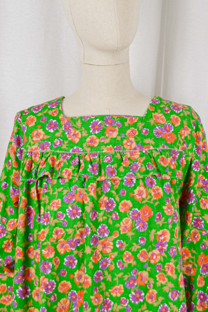 FLOWER POWER - 1970s Vintage Vibrant Floral Dress - Size S
