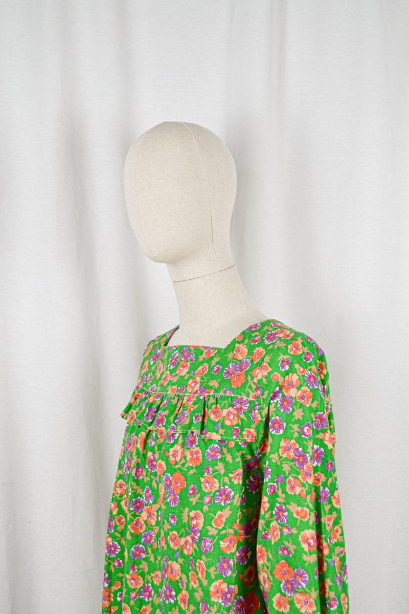 FLOWER POWER - 1970s Vintage Vibrant Floral Dress - Size S