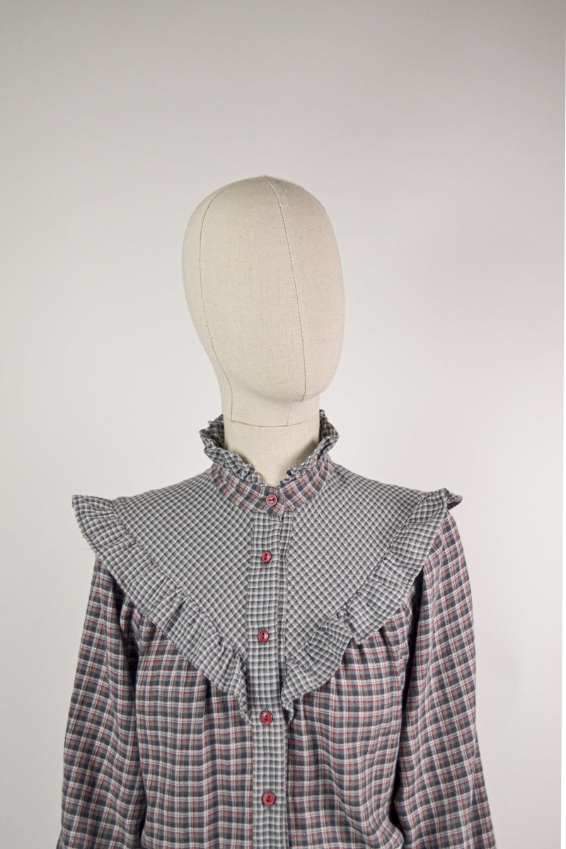 FOGGY AFTERNOON - 1970s Vintage Patchwork Check Dress - Size S/M