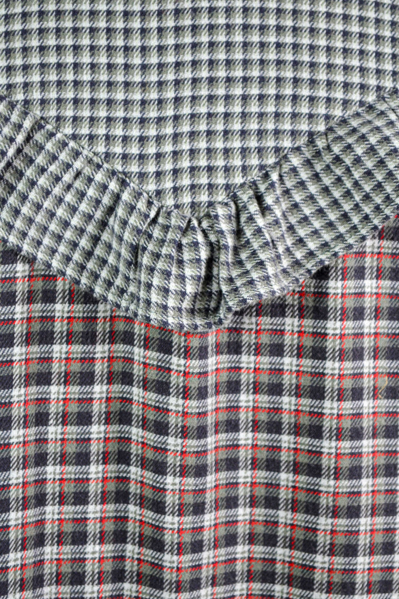 FOGGY AFTERNOON - 1970s Vintage Patchwork Check Dress - Size S/M