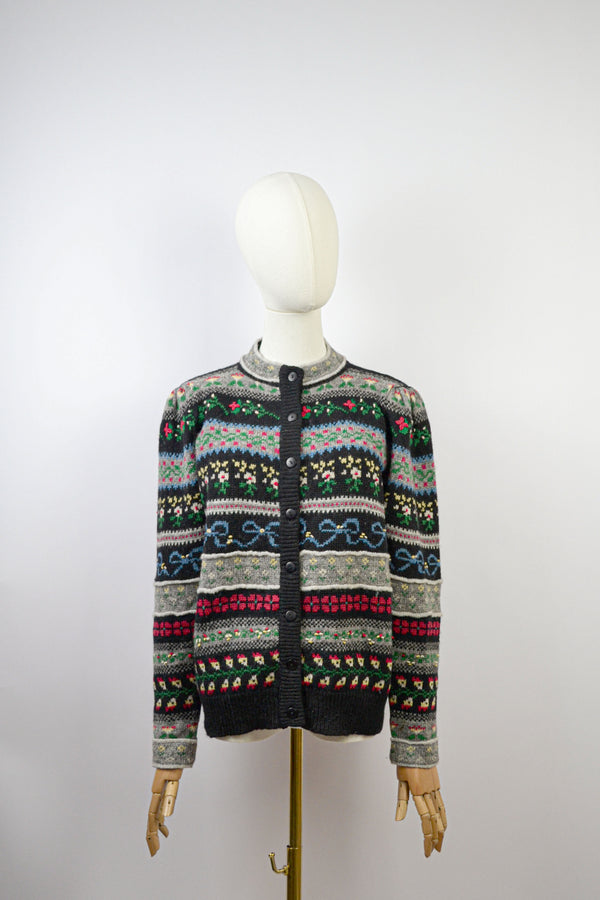 FOLK GARDEN - 1980s Vintage Susan Bristol Wool Cardigan - Size S/M
