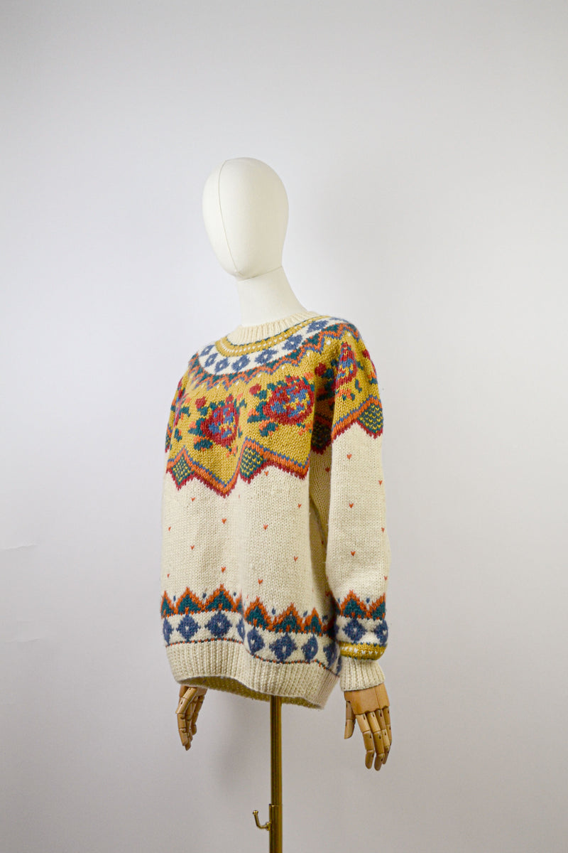 FOLK GARDEN - 1980s Vintage Tricobel Wool Jumper - Size S/M