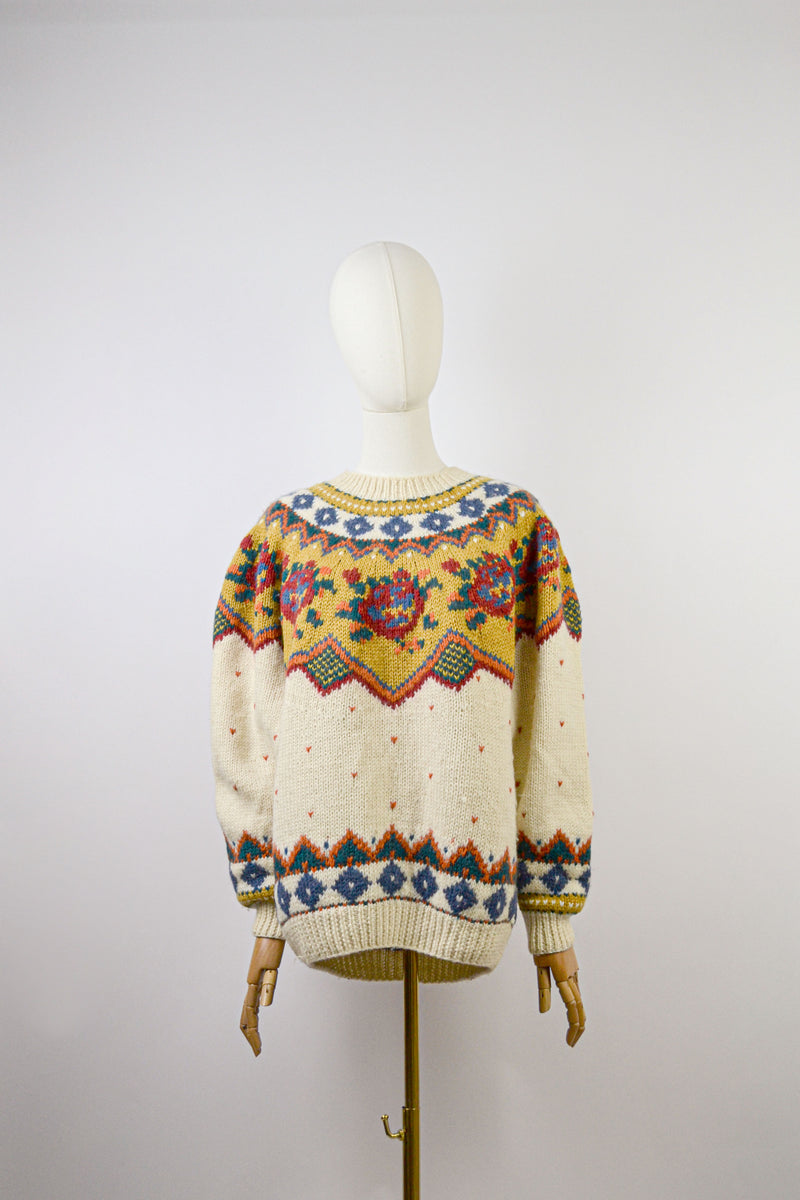 FOLK GARDEN - 1980s Vintage Tricobel Wool Jumper - Size S/M