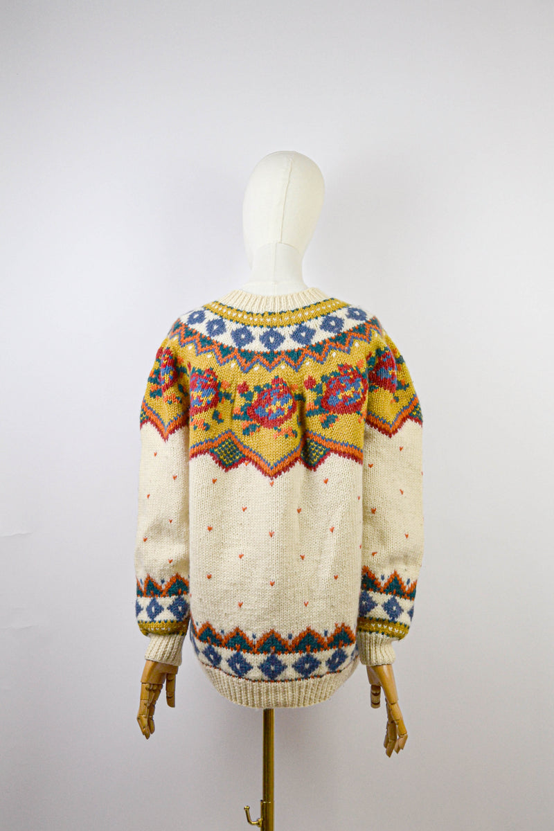 FOLK GARDEN - 1980s Vintage Tricobel Wool Jumper - Size S/M
