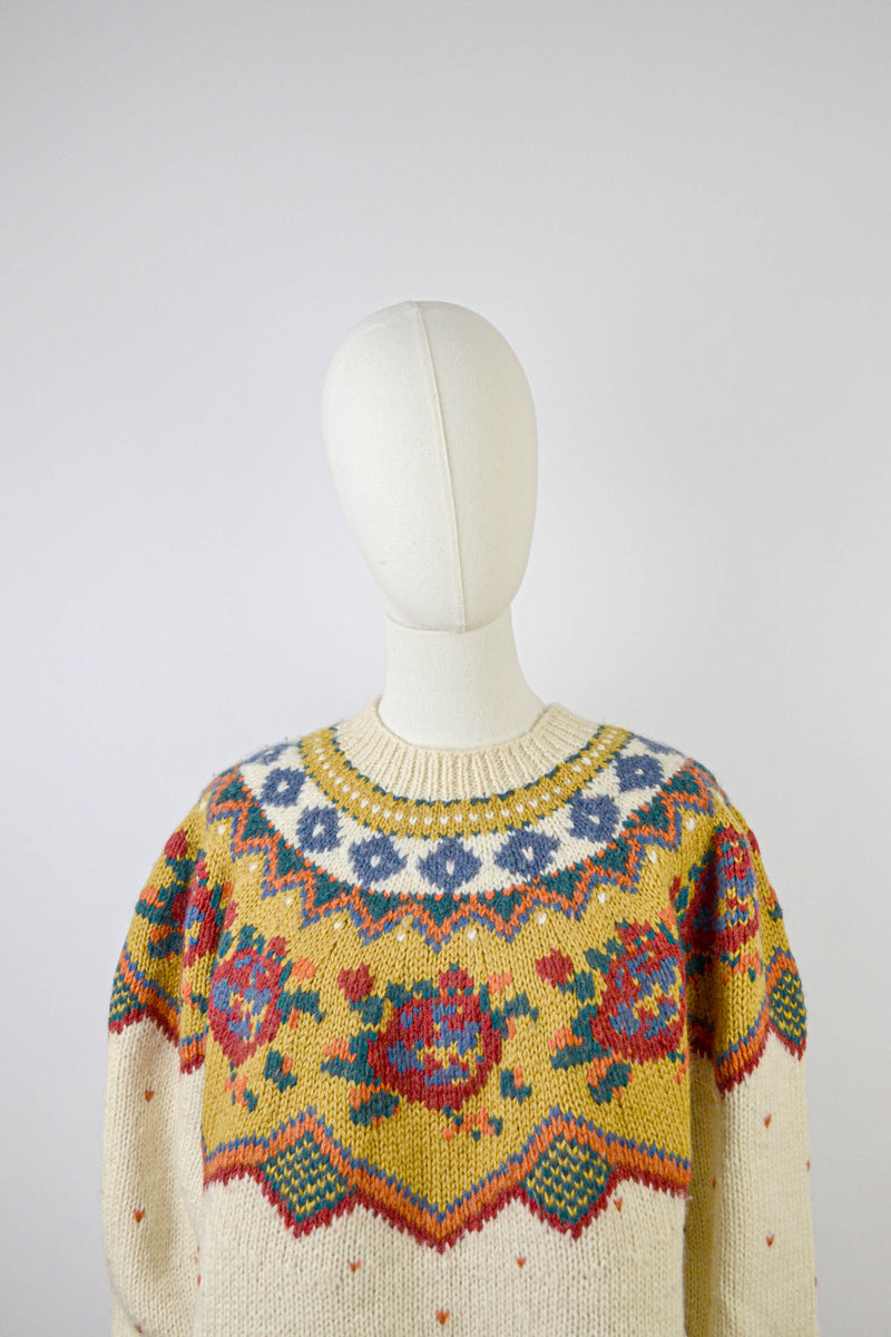 FOLK GARDEN - 1980s Vintage Tricobel Wool Jumper - Size S/M