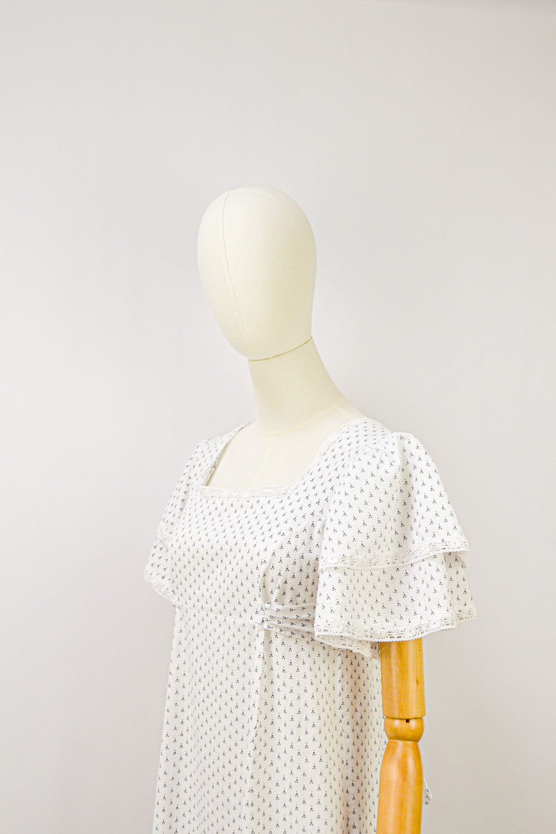 FOR THE LOVE OF NUTMEG - 1970s Vintage Laura Ashley Nutmeg Print Prairie Dress - Size S/M