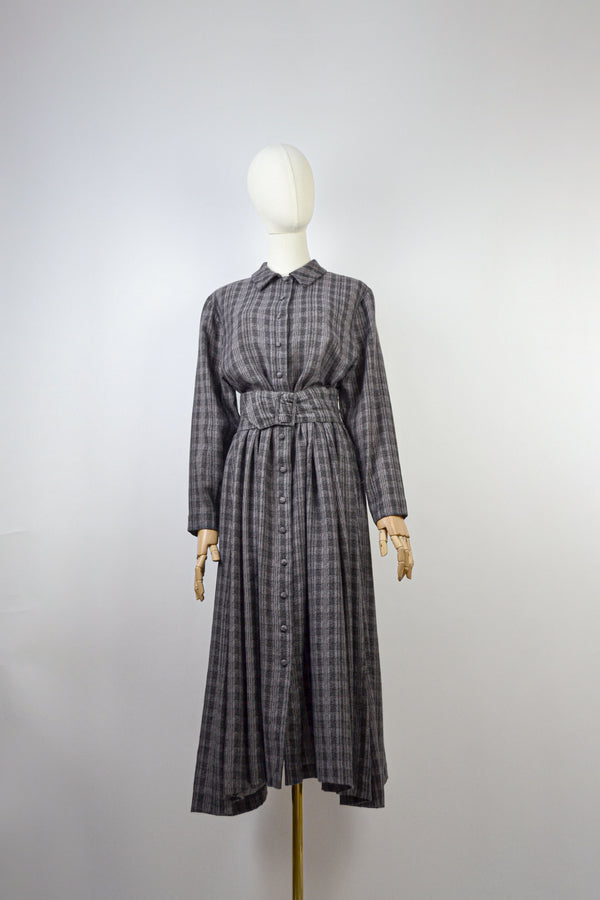 FROST PLAID - 1980s Vintage and rare Chacok Charcoal Check Dress - size M/L