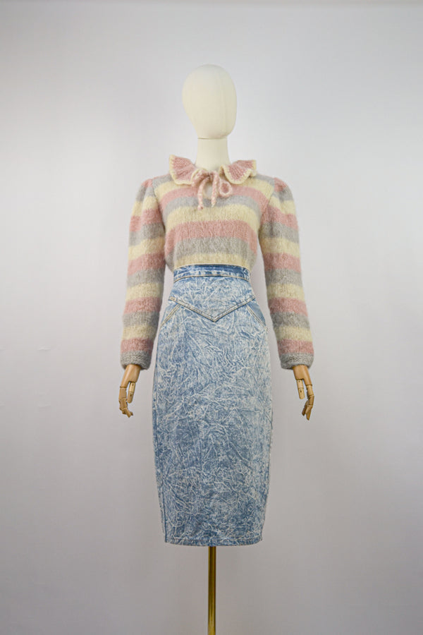 FROST VEIL - 1980s Vintage Denim Pencil Skirt- Size S/M