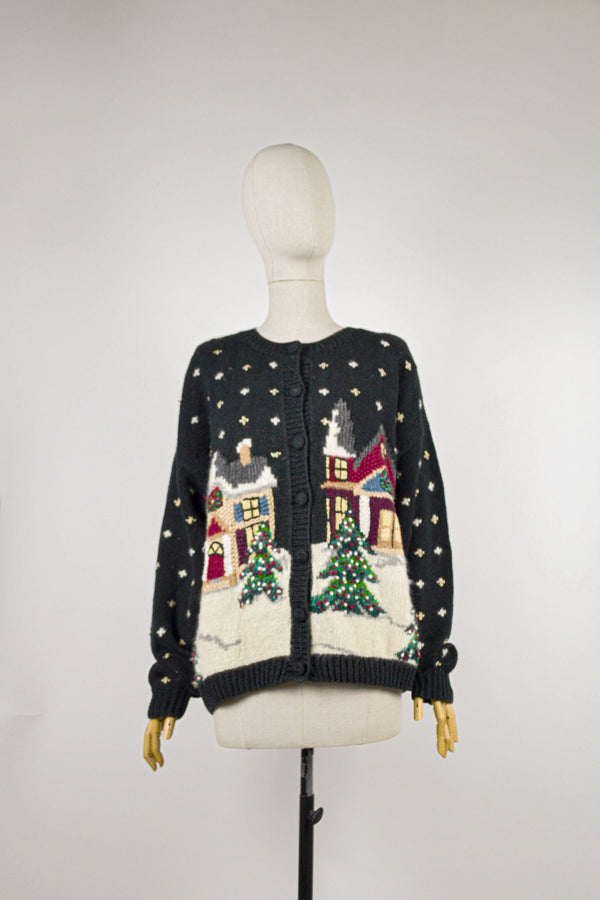 FROSTY VILLAGE - 1990s Vintage Cotton Cardigan - Size M/L