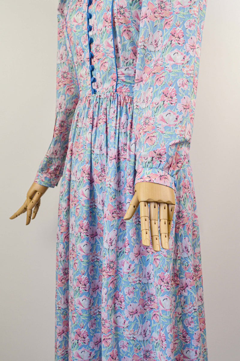 FLOWER BALLET - 1980s Vintage Marion Donaldson Floral Prairie Dress - Size S/M