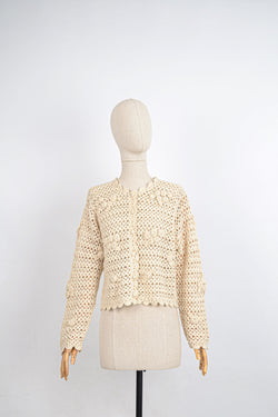 GARDENIA - 1980s Vintage Crochet Cardigan - Size S/M