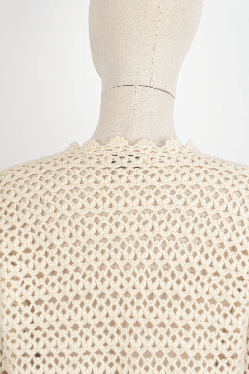 GARDENIA - 1980s Vintage Crochet Cardigan - Size S/M