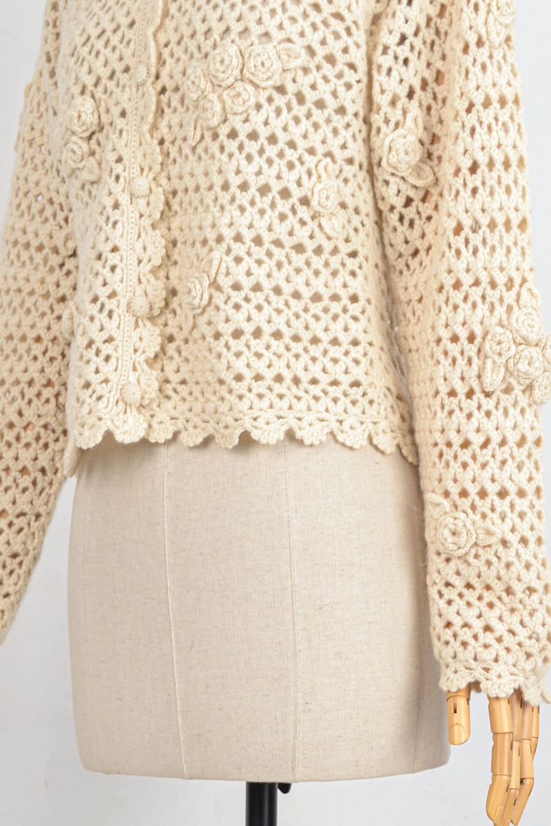 GARDENIA - 1980s Vintage Crochet Cardigan - Size S/M