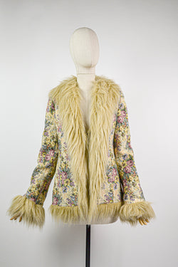 GARDEN TAPESTRY -  1990s Vintage Tapestry Faux Fur coat - Size XS/S