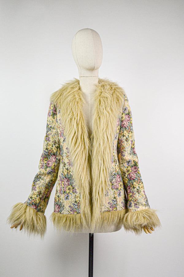 GARDEN TAPESTRY -  1990s Vintage Tapestry Faux Fur coat - Size XS/S
