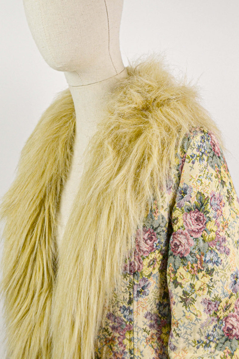 GARDEN TAPESTRY -  1990s Vintage Tapestry Faux Fur coat - Size XS/S