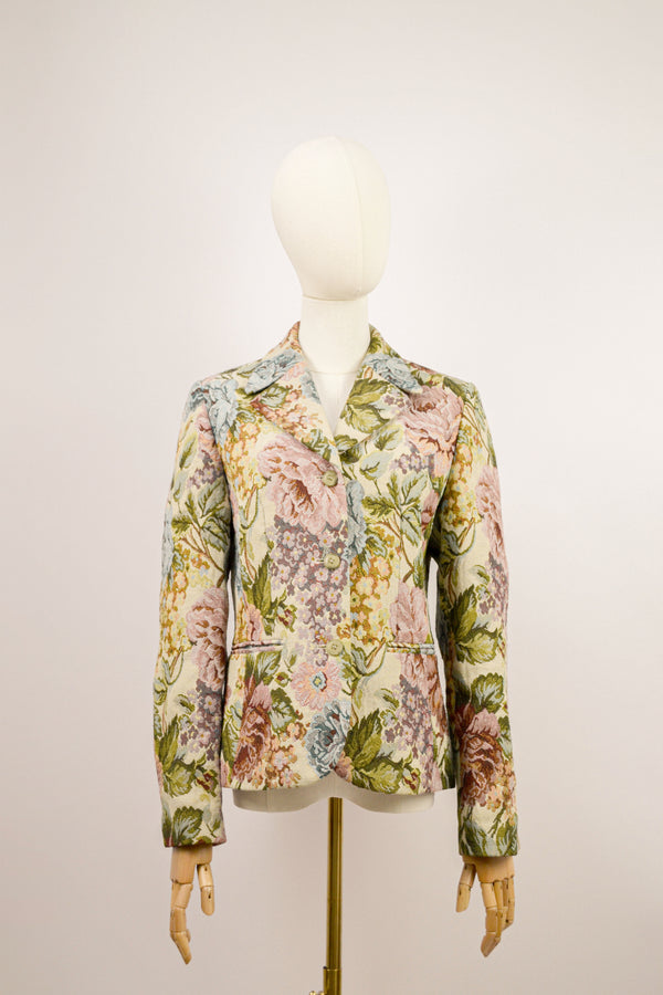 TAPESTRY GARDEN - 1980s Vintage Floral Tapestry Single Breasted Jacket - Size S/M