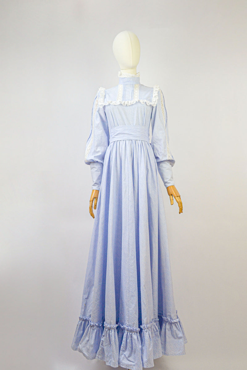 GENTIAN - 1970s Vintage Laura Ashley Prairie Dress - Size S/M