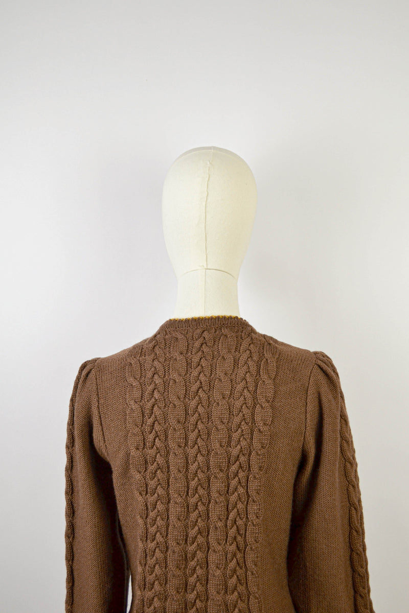 GOLDEN BLOOM - 1980s Vintage Lanamoden Brown Embroidered Austrian Cardigan - Size S/M