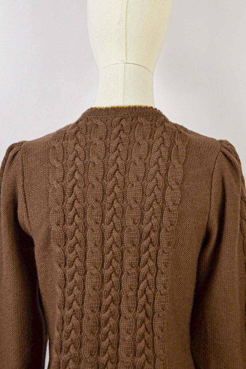 GOLDEN BLOOM - 1980s Vintage Lanamoden Brown Embroidered Austrian Cardigan - Size S/M