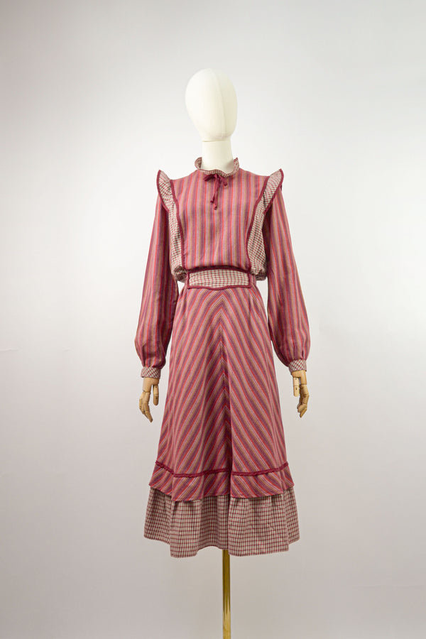 GOOSEBERRY - 1970s Vintage Prairie Dress - Size M/L