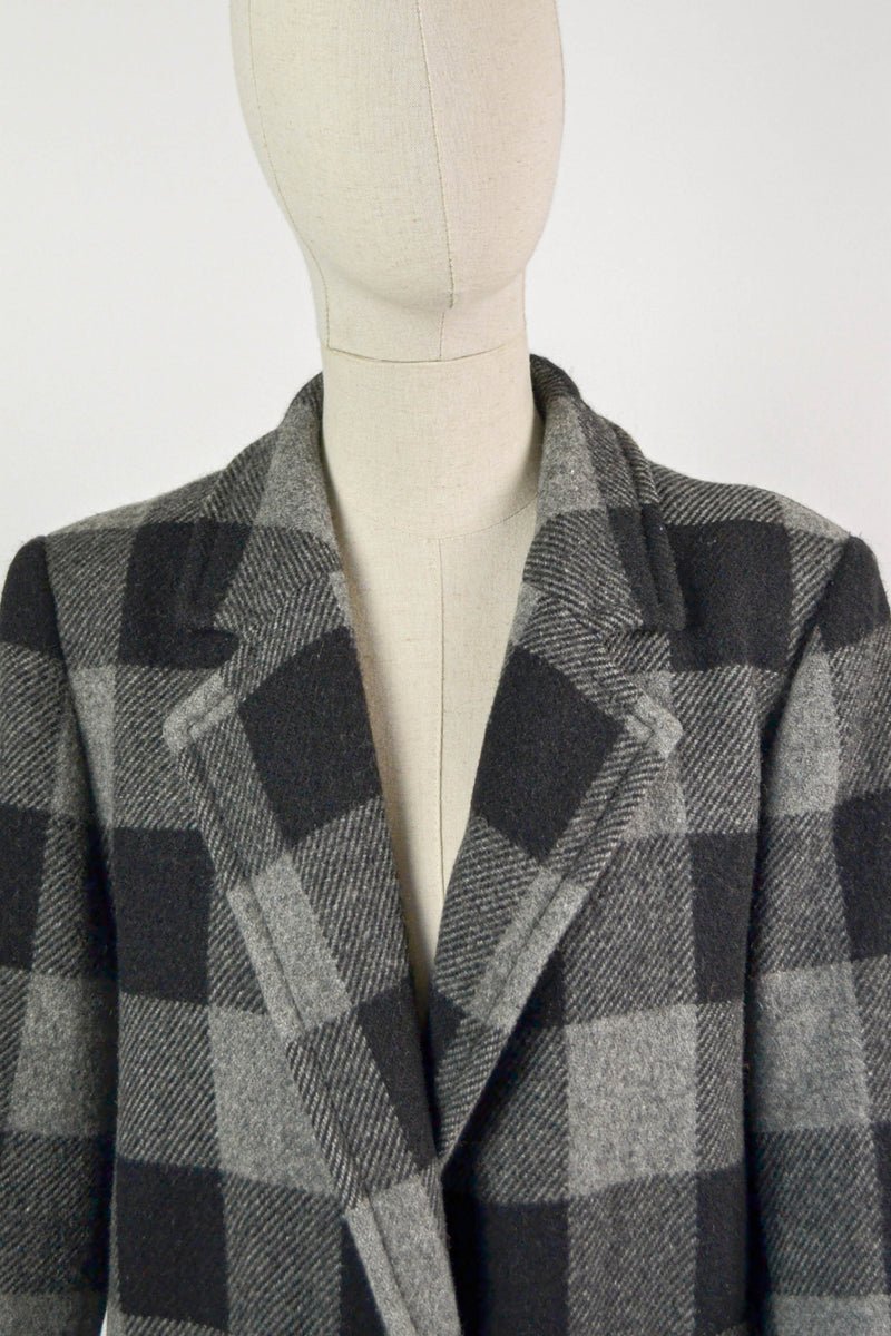 GRAND CARREAUX - 1970s Vintage Cacharel Wool Check Coat - Size S/M