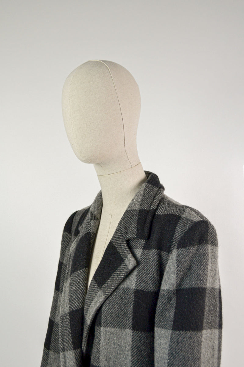 GRAND CARREAUX - 1970s Vintage Cacharel Wool Check Coat - Size S/M