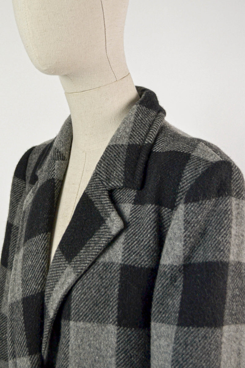 GRAND CARREAUX - 1970s Vintage Cacharel Wool Check Coat - Size S/M