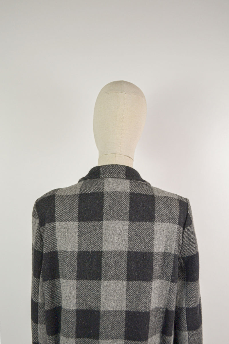 GRAND CARREAUX - 1970s Vintage Cacharel Wool Check Coat - Size S/M