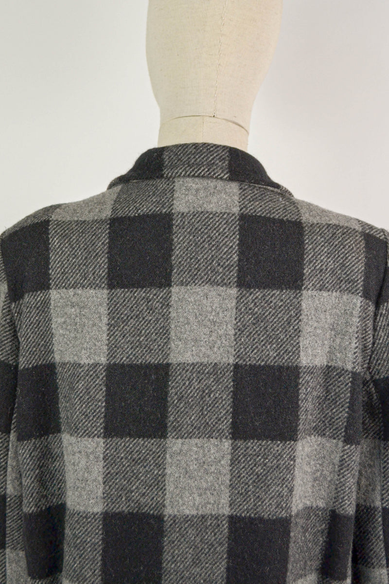 GRAND CARREAUX - 1970s Vintage Cacharel Wool Check Coat - Size S/M