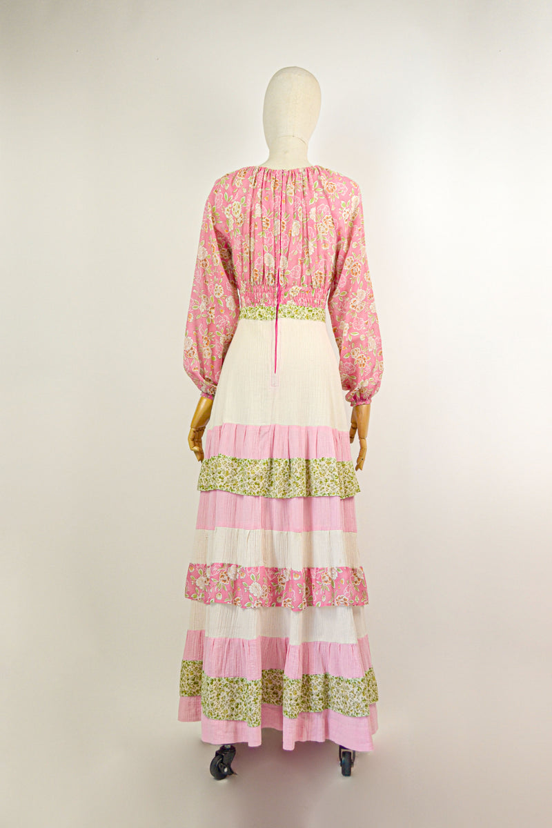 CAMELIA - 1970s Vintage Handmade Prairie Dress - Size S