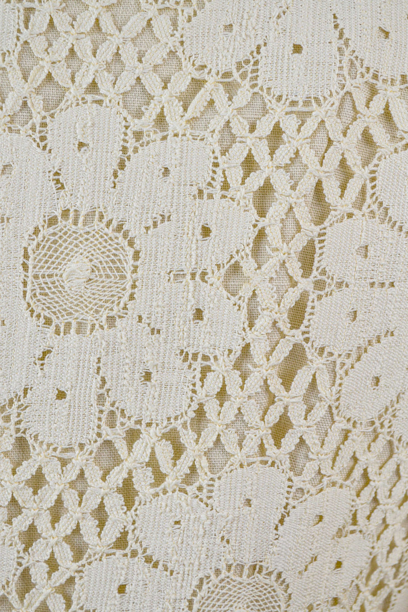 GARDEN REVERIE - 1970s Vintage Ivory Crochet Style Lace Prairie Dress - Size S/M
