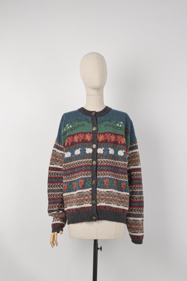 FESTIVE FLOCK - 1990s Vintage Woolrich Sheep Scenery Wool Cadigan - Size S/M