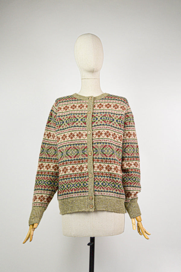 HAZEL COTTAGE - 1980s  Vintage Laura Ashley Fairisle Knitted Cardigan - Size S