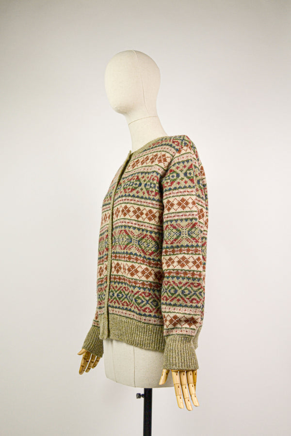 HAZEL COTTAGE - 1980s  Vintage Laura Ashley Fairisle Knitted Cardigan - Size S