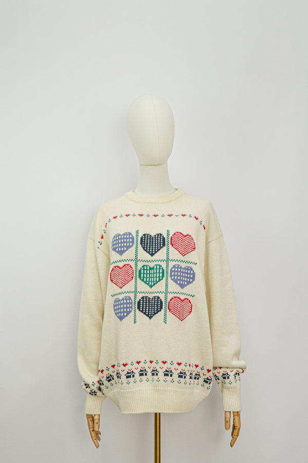 HEART - 1980s Vintage Eddie Bauer Heart Cotton Jumper - Size M/L