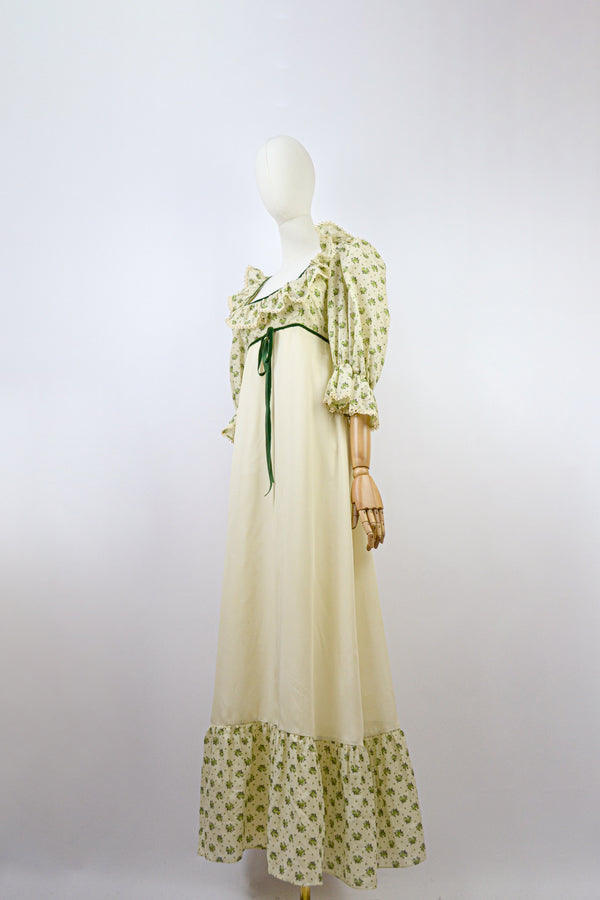 HEDERA - 1970s Vintage Richard Shops Empire Waist Prairie Dress - Size S