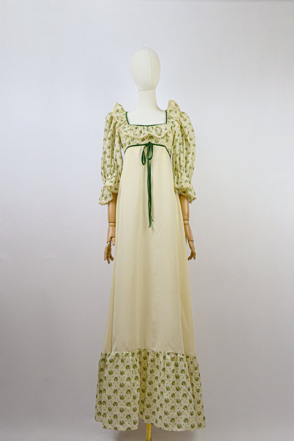 HEDERA - 1970s Vintage Richard Shops Empire Waist Prairie Dress - Size S