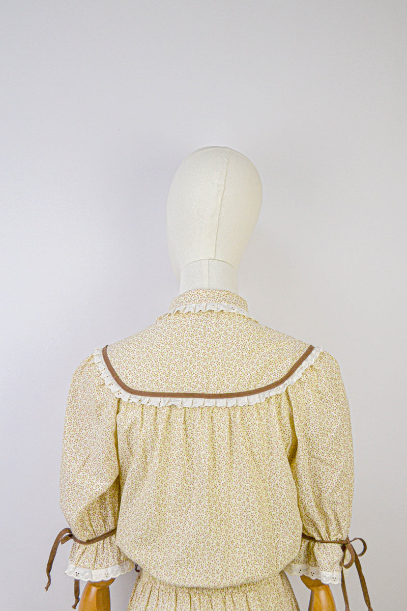 HELENIUM - 1970s Vintage Cotton Autumn Floral Prairie Dress - Size S/M