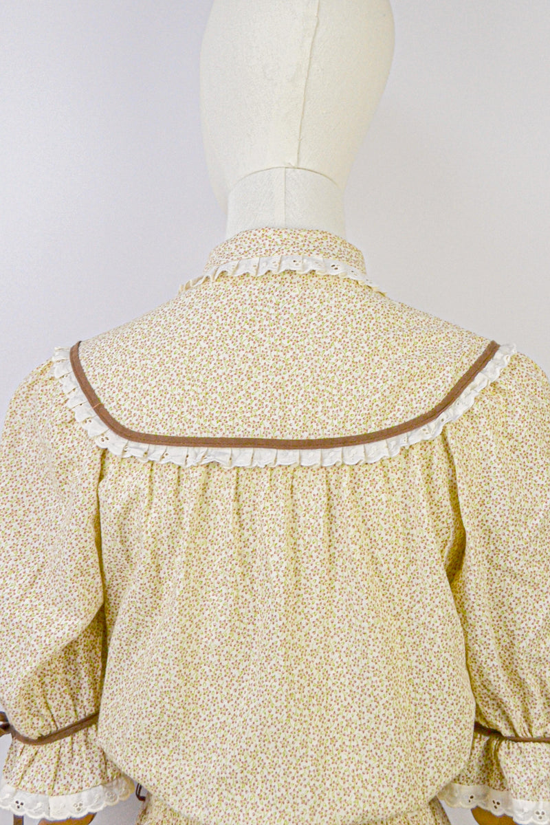 HELENIUM - 1970s Vintage Cotton Autumn Floral Prairie Dress - Size S/M