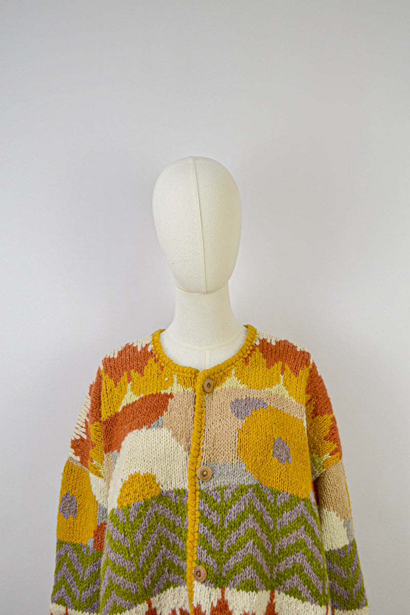 HELIANTHUS - 1990s Vintage Autumnal Wool Cardigan - Size M/L