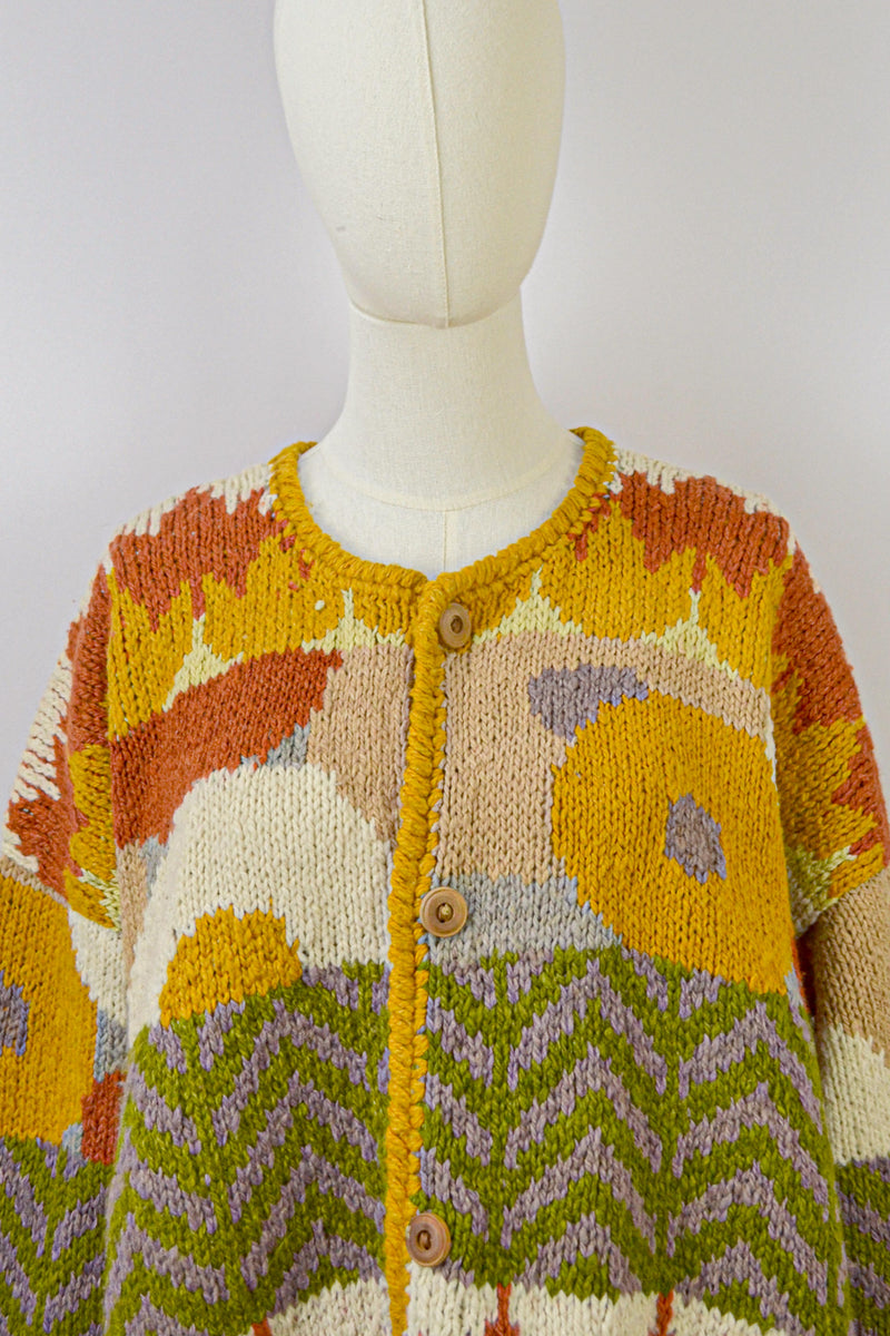 HELIANTHUS - 1990s Vintage Autumnal Wool Cardigan - Size M/L