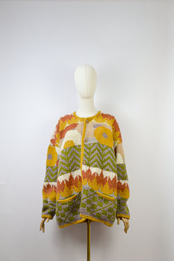HELIANTHUS - 1990s Vintage Autumnal Wool Cardigan - Size M/L