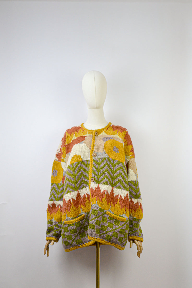 HELIANTHUS - 1990s Vintage Autumnal Wool Cardigan - Size M/L